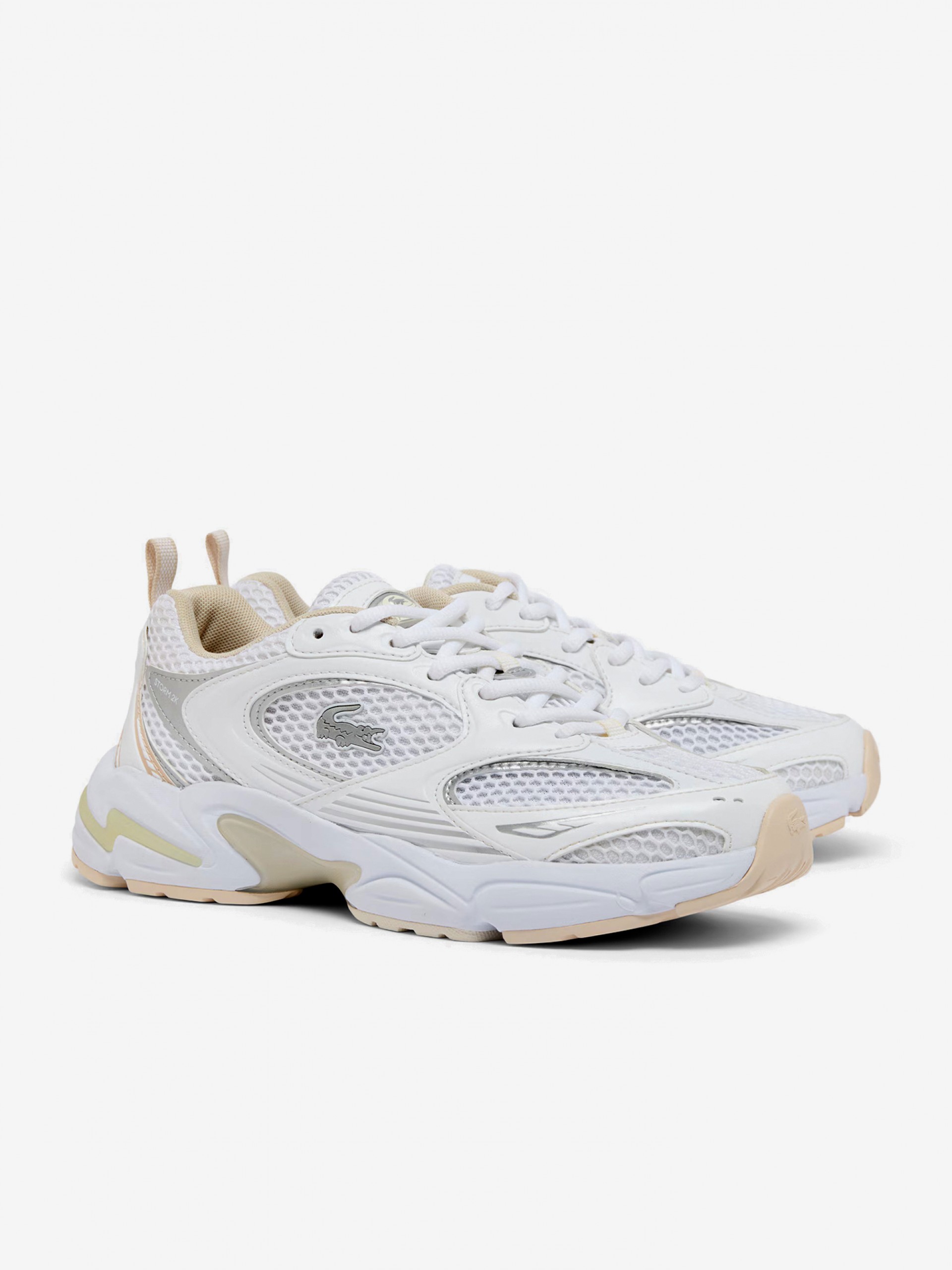 Sapatilhas Lacoste Storm 96 2K Brancas, Prateadas e Bege Para Mulher