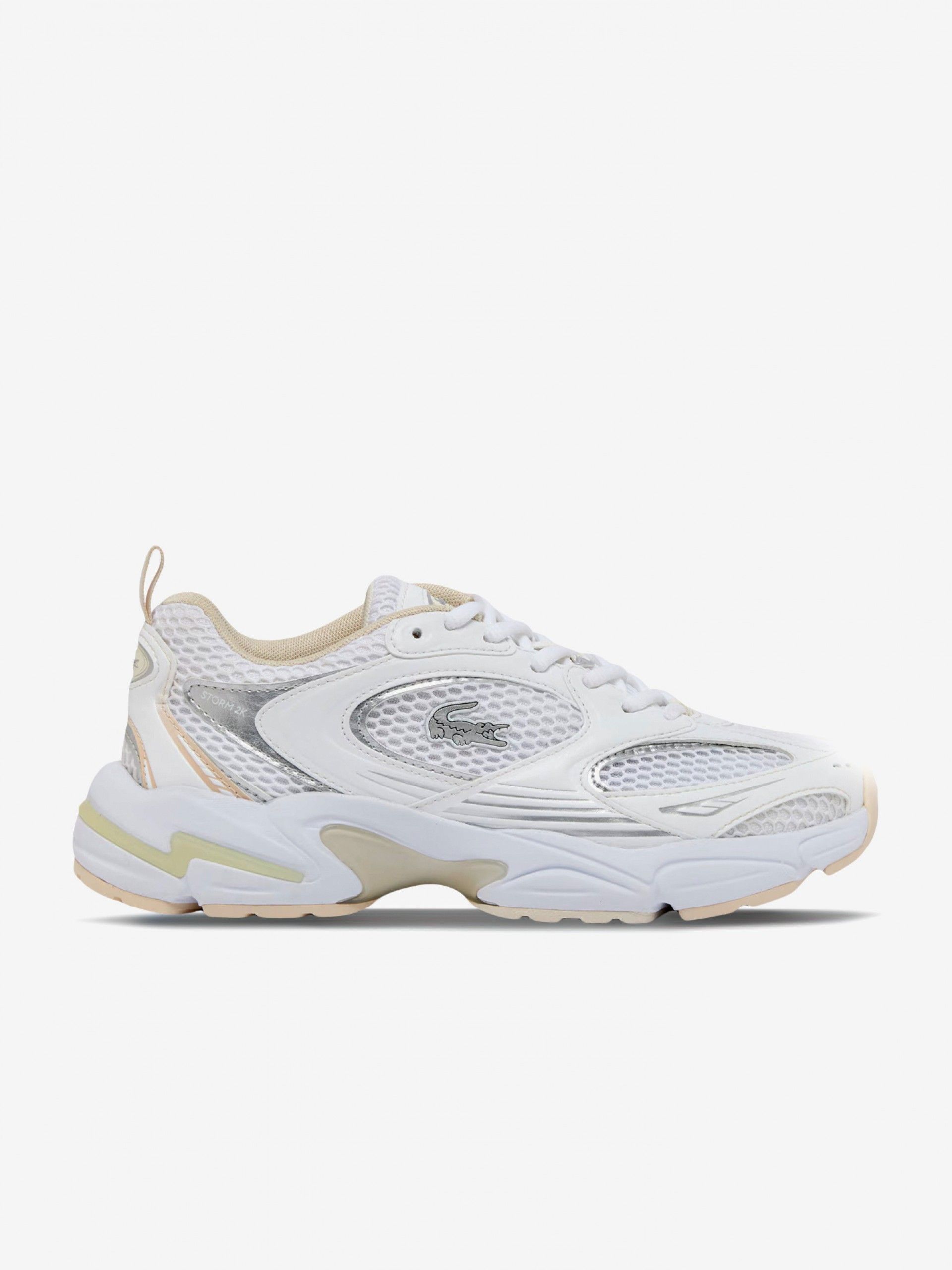 Sapatilhas Lacoste Storm 96 2K Brancas, Prateadas e Bege Para Mulher