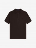 Polo com Fecho Fred Perry Crepe Piqué Castanho Polo com Fecho Fred Perry Crepe Piqué Castanho