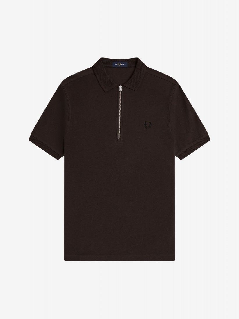 Polo com Fecho Fred Perry Crepe Piqué Castanho Polo com Fecho Fred Perry Crepe Piqué Castanho