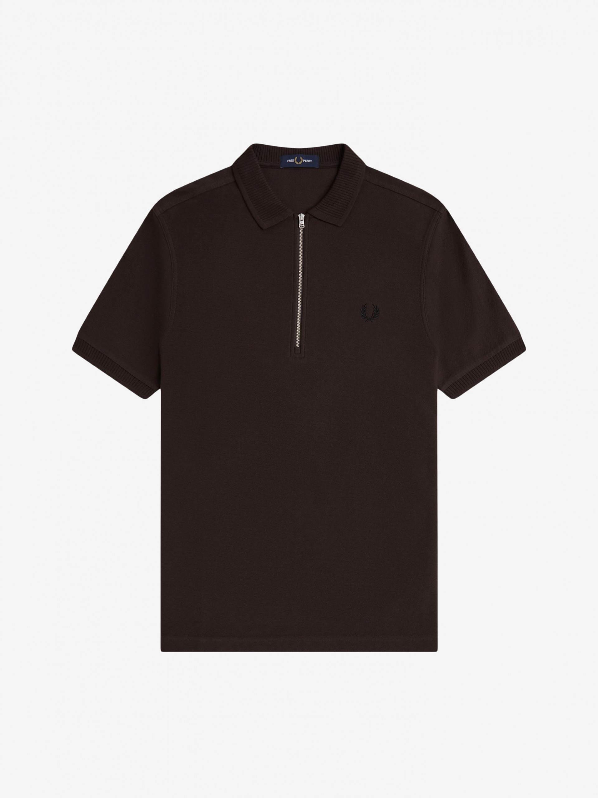 Polo com Fecho Fred Perry Crepe Piqué Castanho