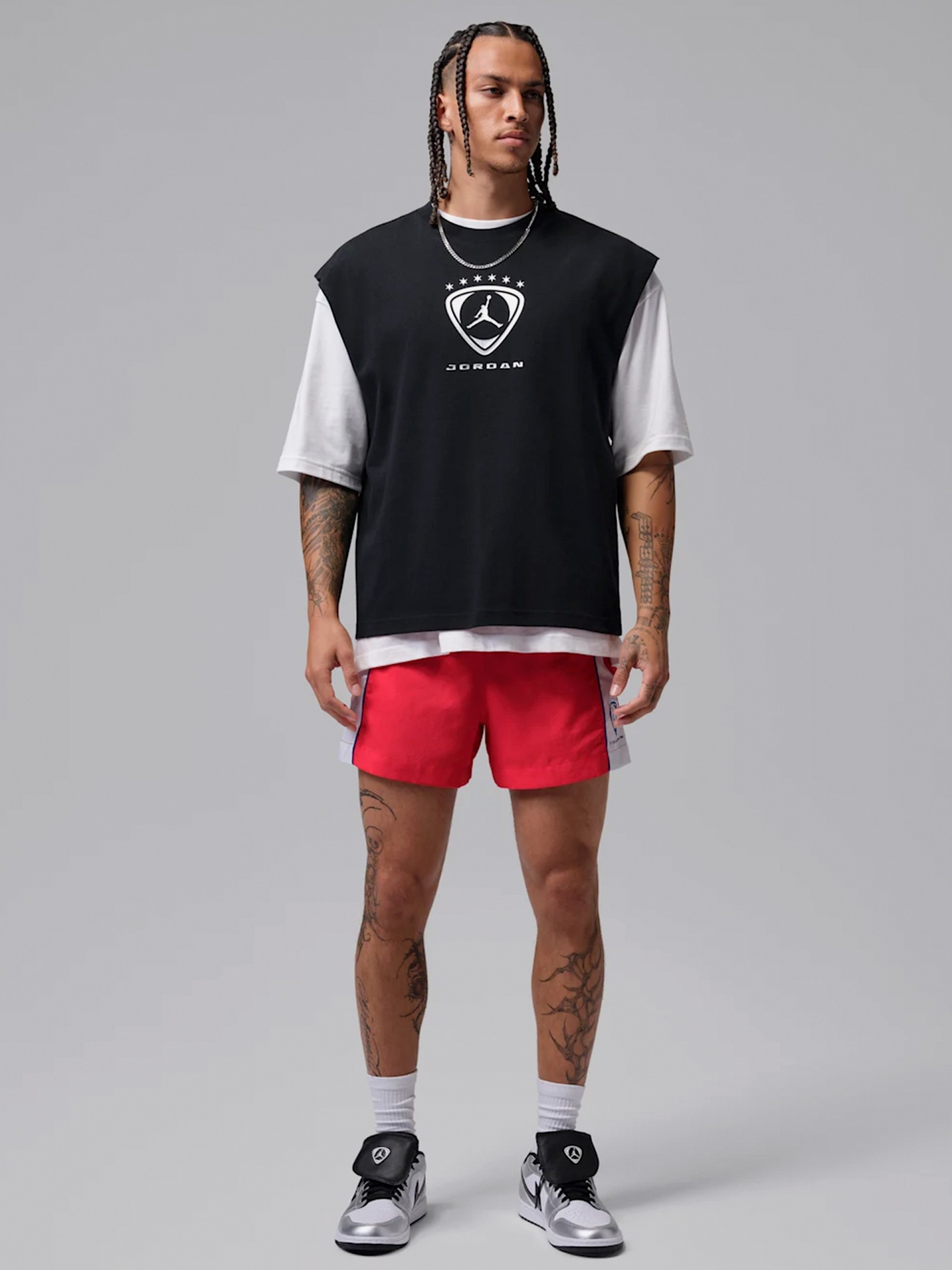 Calções Nike Jordan Brooklyn Vermelhos e Brancos Para Homem