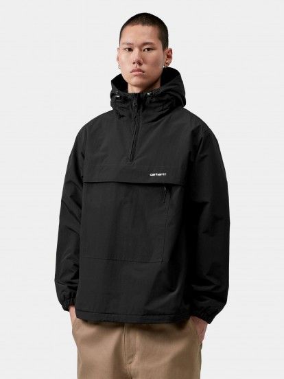 Casaco Corta-Vento com Capuz Carhartt WIP Pullover Preto (Inverno)