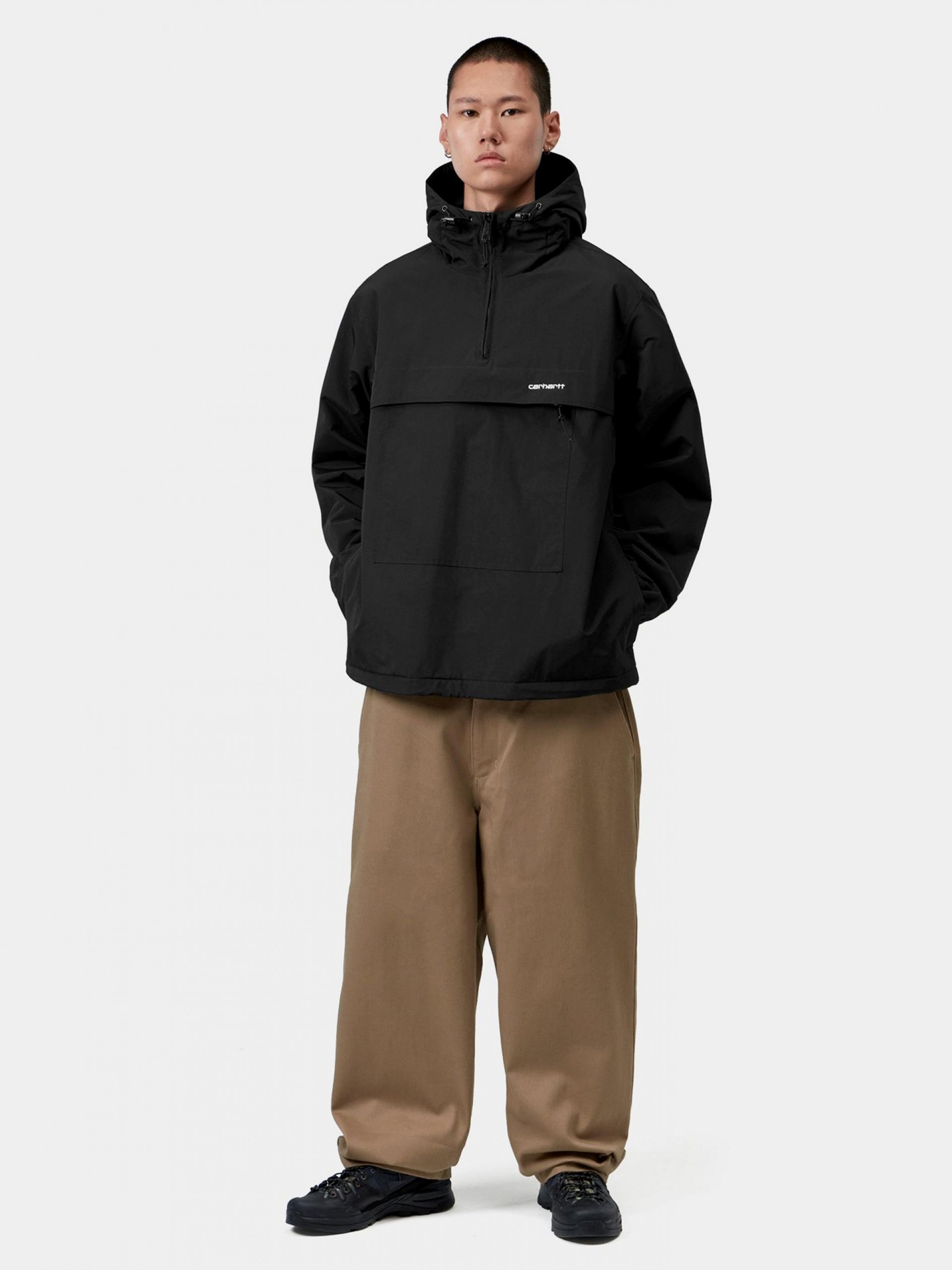Carhartt WIP Pullover Black Hooded Windbreaker Jacket (Winter)