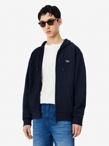 Lacoste Zipped Fleece Blue Hooded Jacket