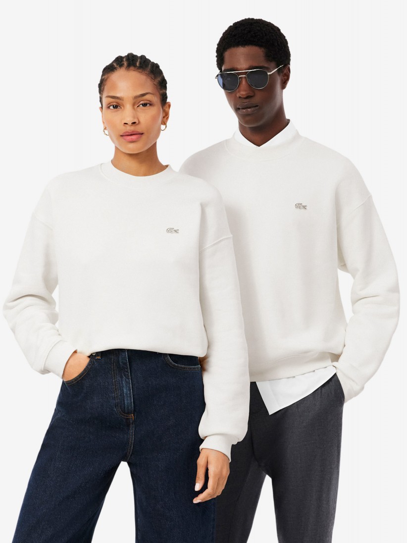 Sudadera Lacoste de Felpa Gruesa Loose Fit Blanca Sudadera Lacoste de Felpa Gruesa Loose Fit Blanca
