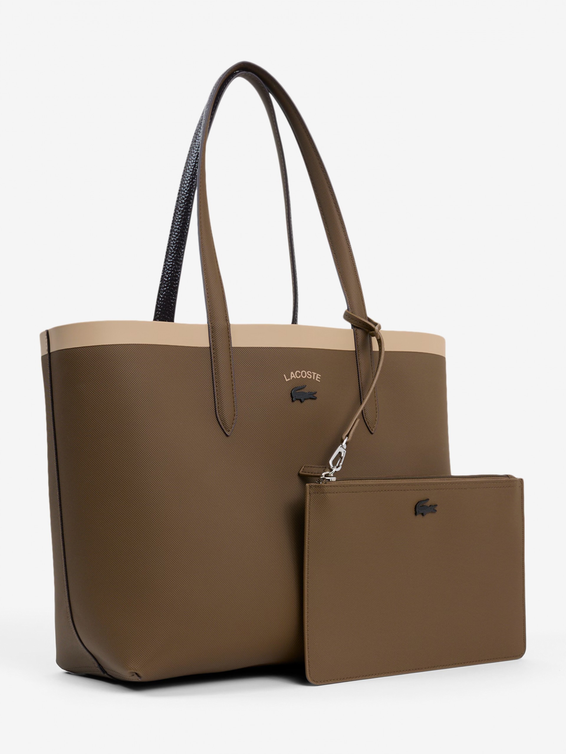 Lacoste Anna Brown Reversible Tote with Clutch