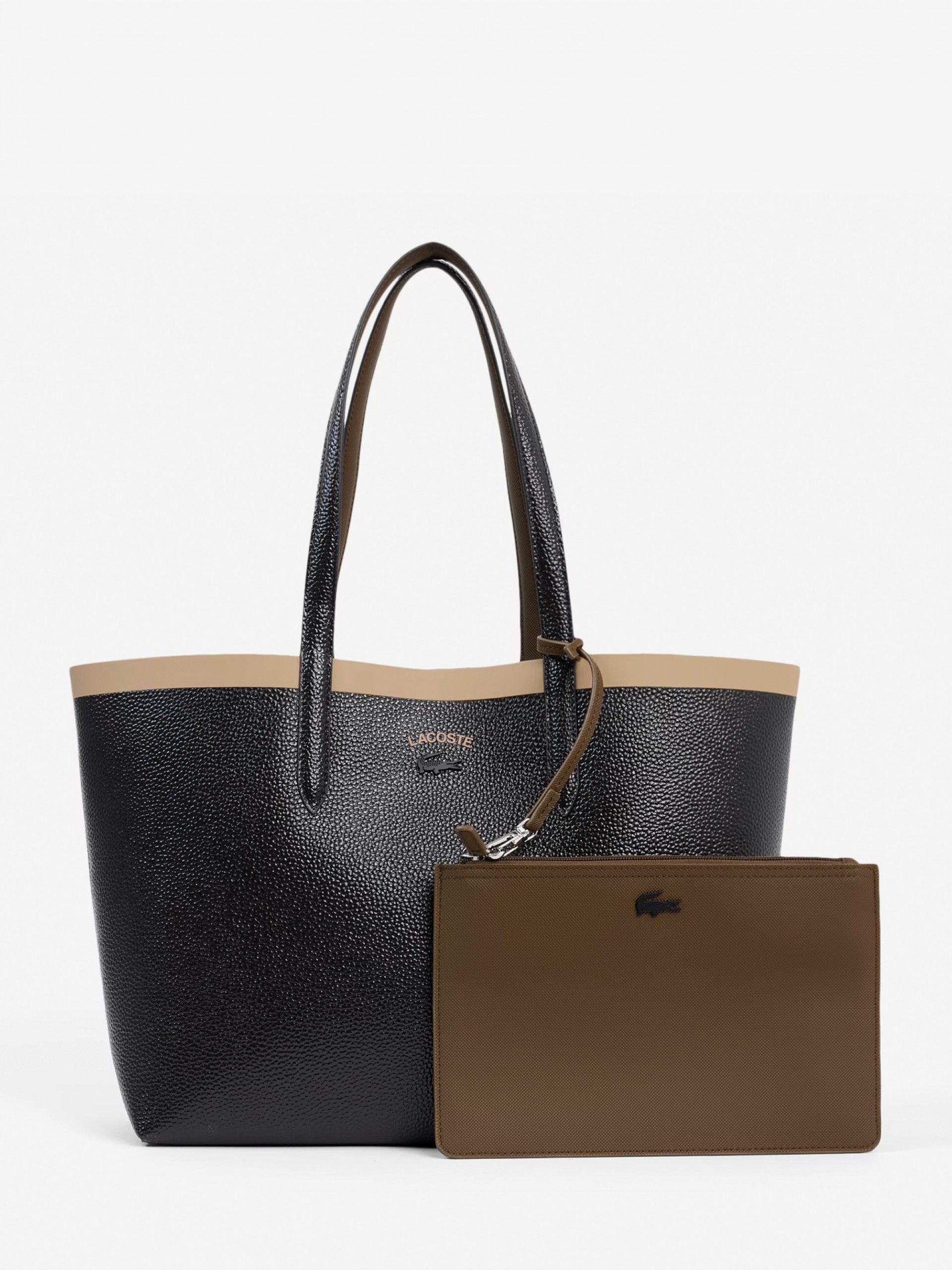 Lacoste Anna Brown Reversible Tote with Clutch