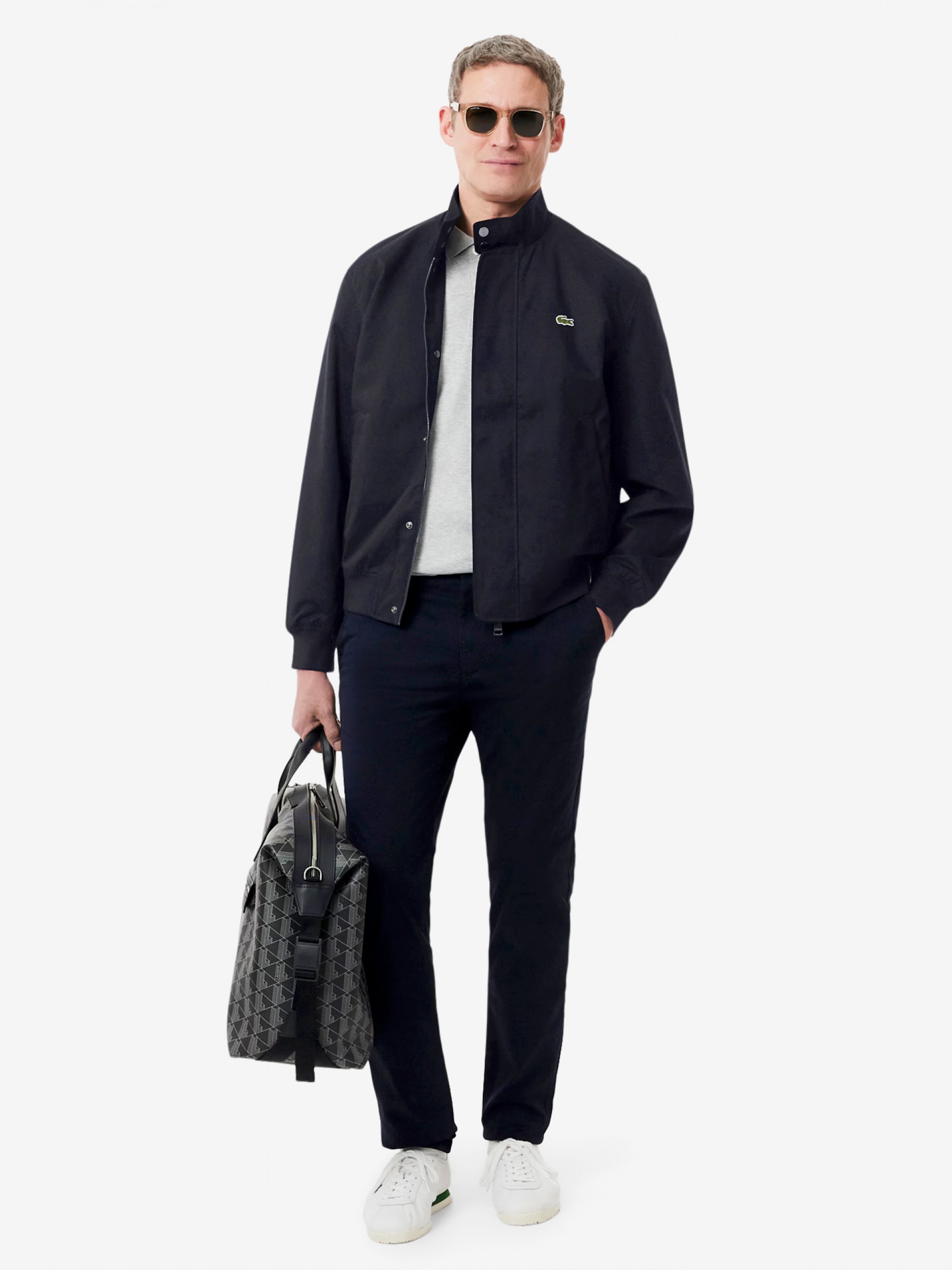 Lacoste Water-Repellent Twill Harrington Blue Jacket