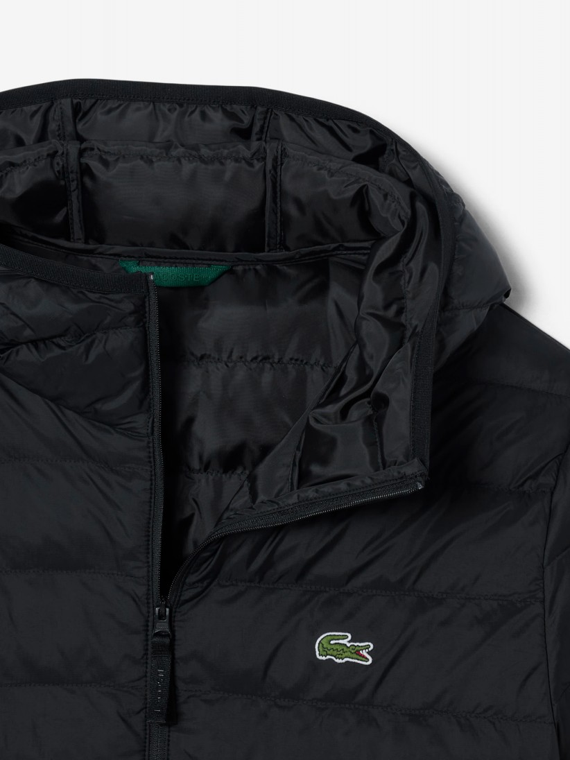 Lacoste Water-Repellent Down Black Hooded Jacket Lacoste Water-Repellent Down Black Hooded Jacket
