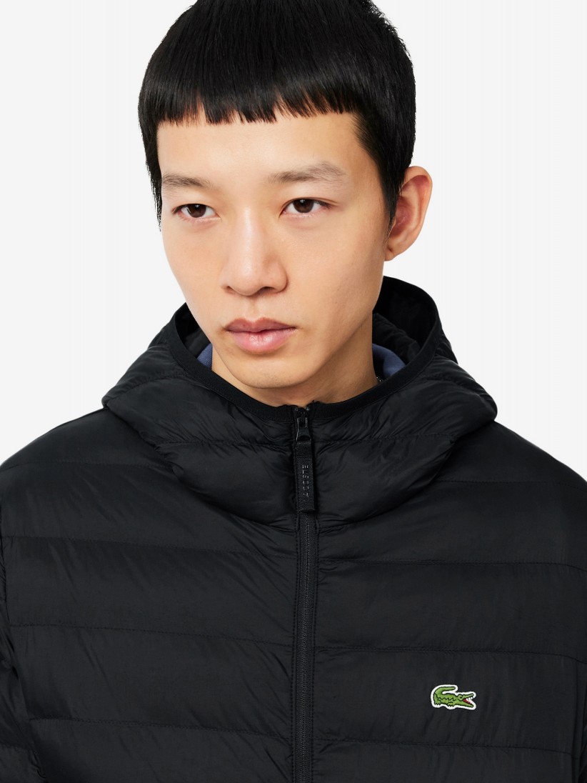 Lacoste Water-Repellent Down Black Hooded Jacket Lacoste Water-Repellent Down Black Hooded Jacket
