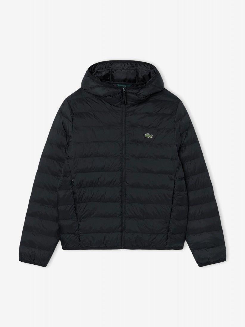 Lacoste Water-Repellent Down Black Hooded Jacket Lacoste Water-Repellent Down Black Hooded Jacket