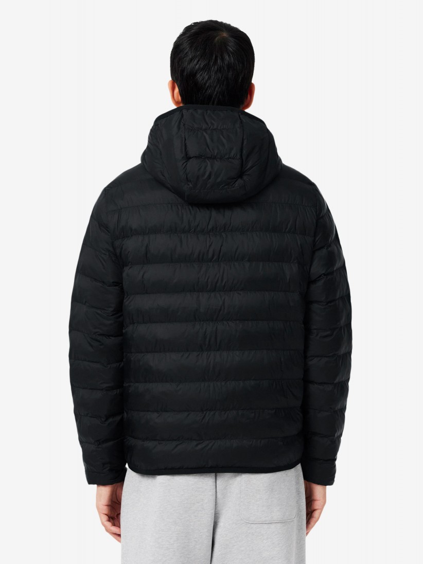 Lacoste Water-Repellent Down Black Hooded Jacket Lacoste Water-Repellent Down Black Hooded Jacket
