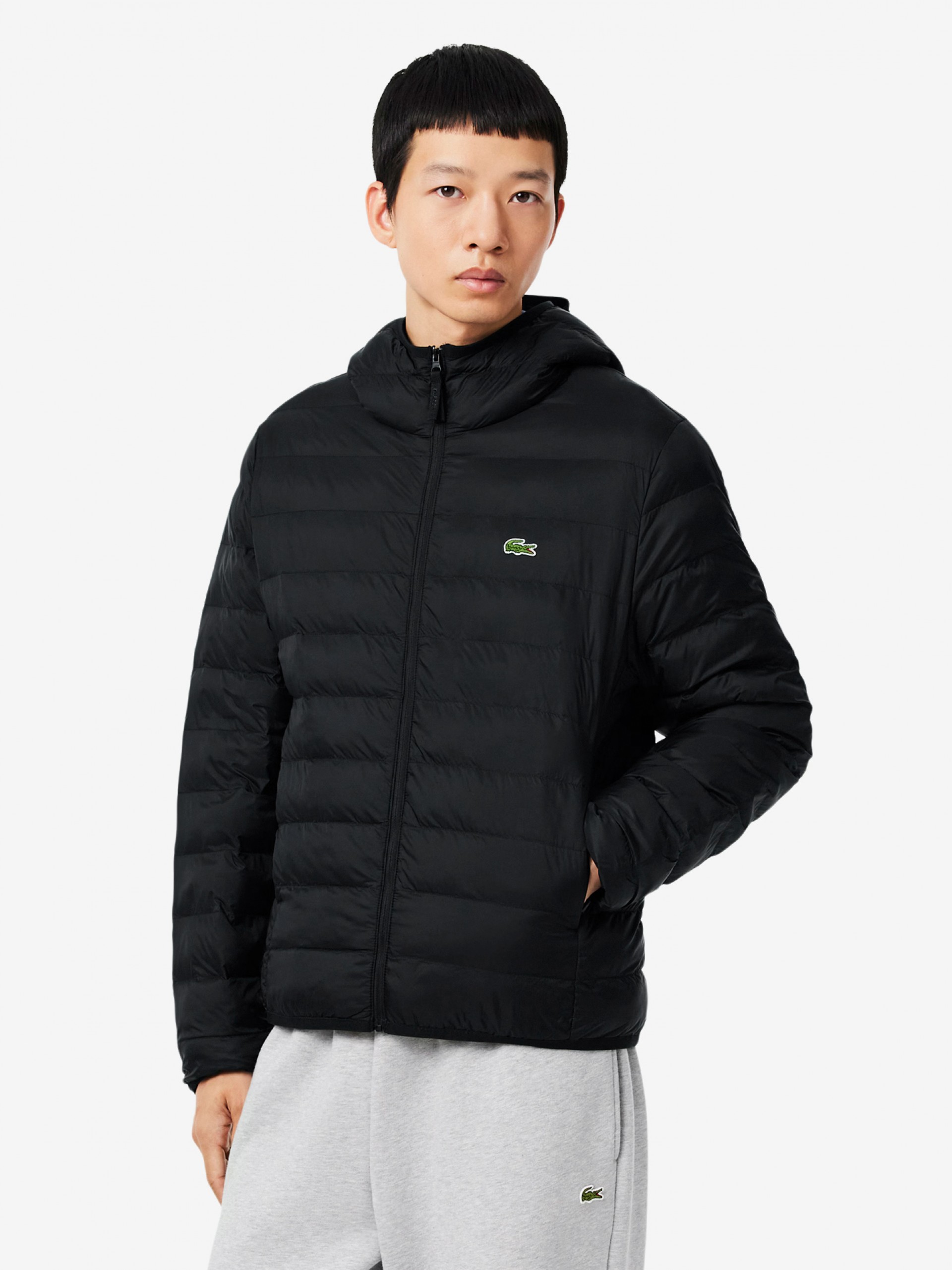 Lacoste Water-Repellent Down Black Hooded Jacket