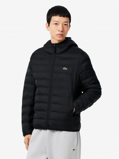 Lacoste Water-Repellent Down Black Hooded Jacket Lacoste Water-Repellent Down Black Hooded Jacket