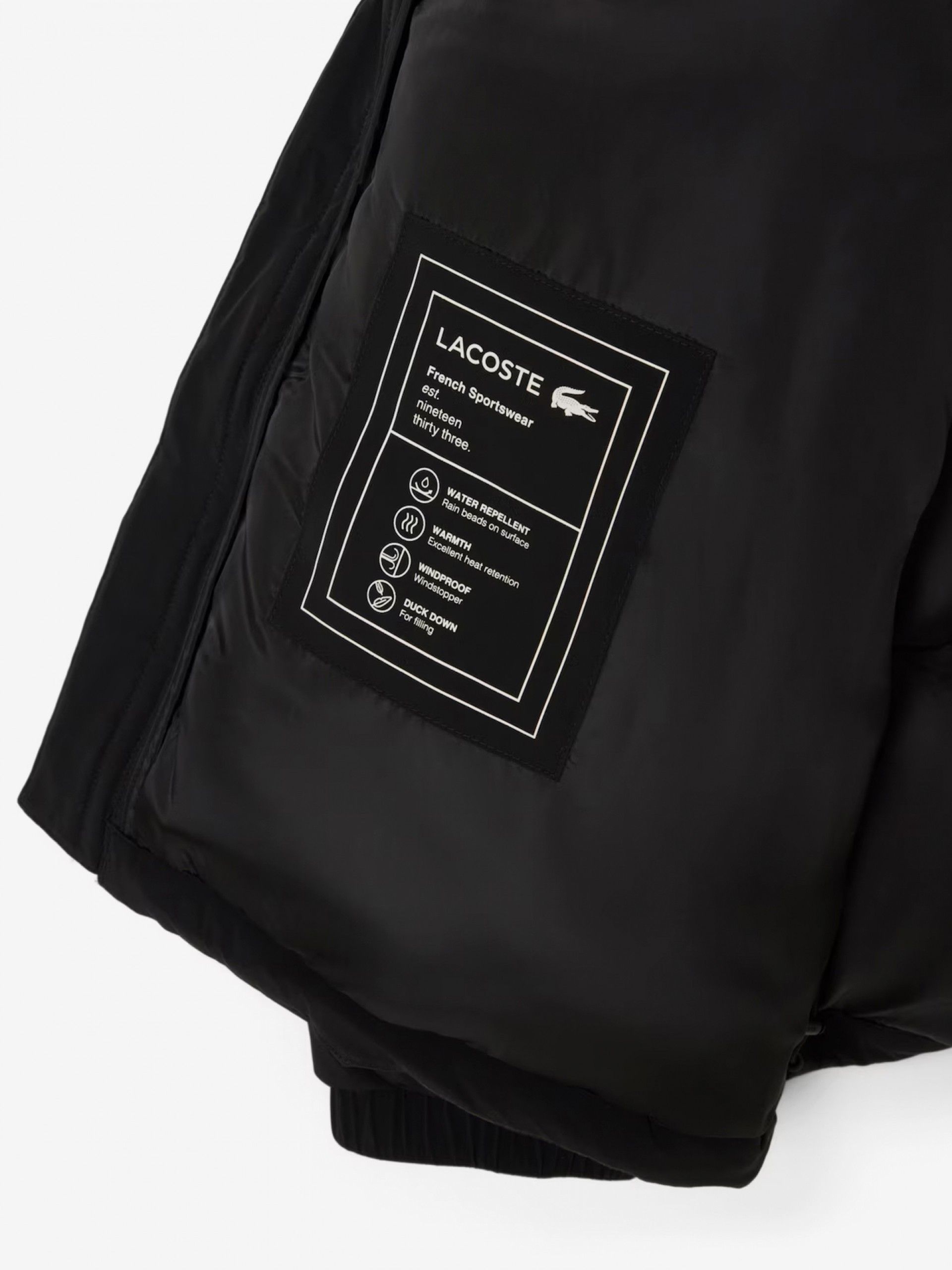 Lacoste Water-Repellent Down Black Hooded Jacket