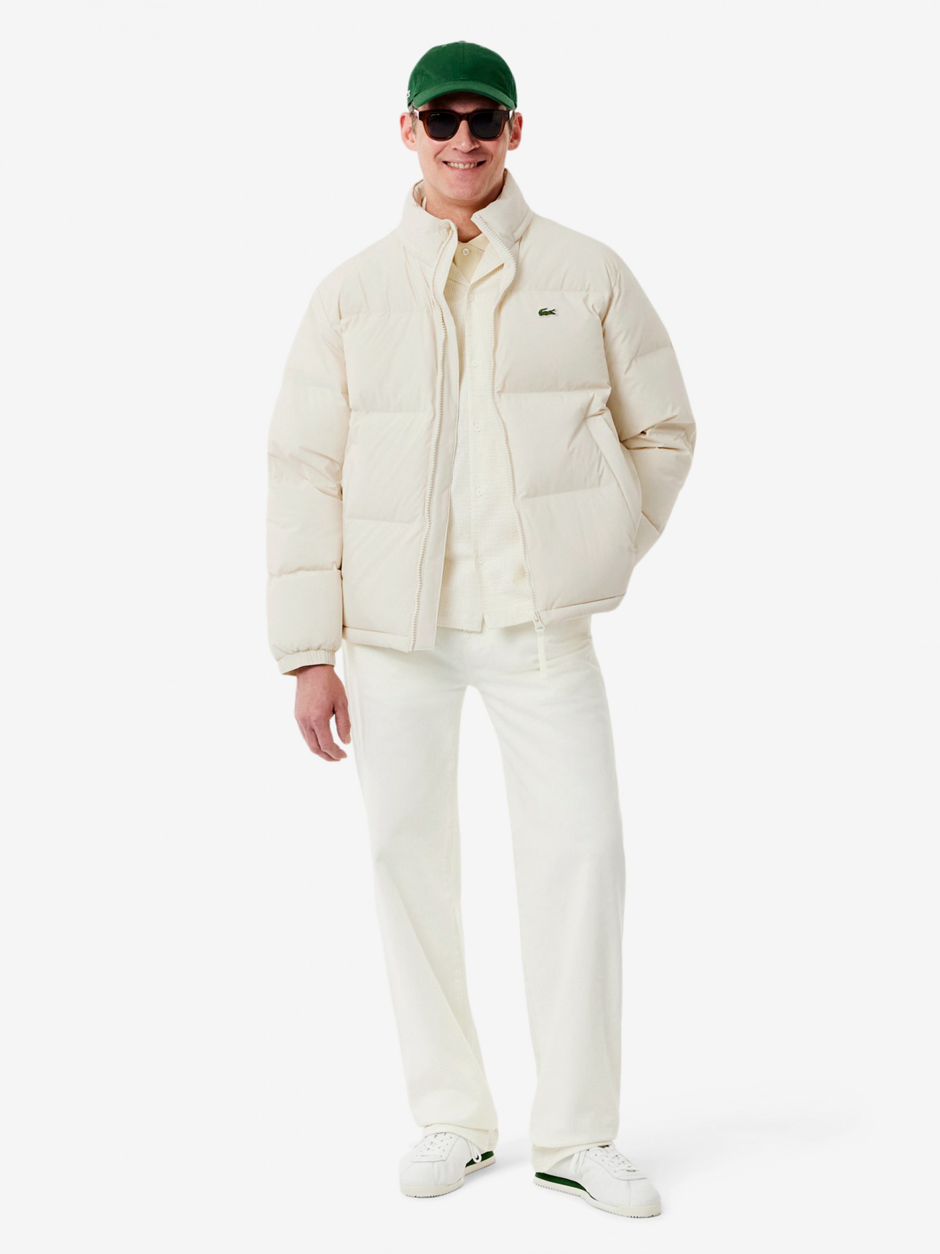 Lacoste Water-Repellent Down Beige Hooded Jacket