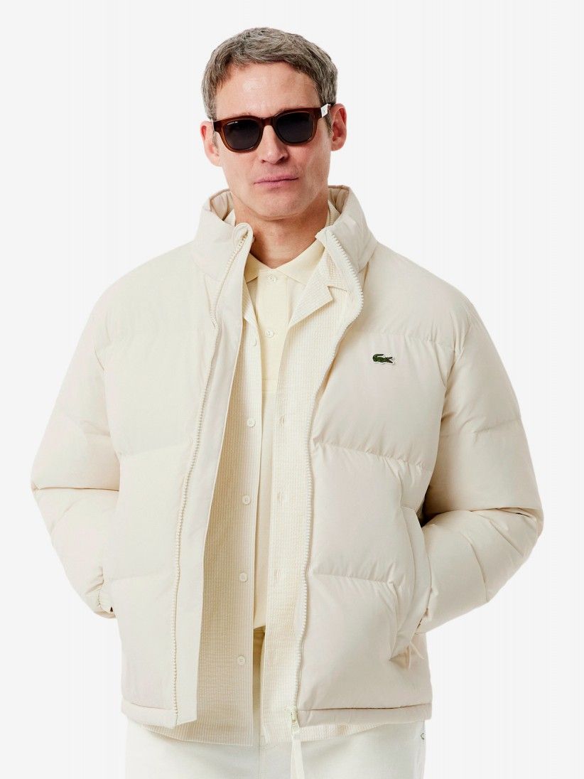 Chaqueta con Capucha Lacoste Acolchada Hidrófuga Beige Chaqueta con Capucha Lacoste Acolchada Hidrófuga Beige