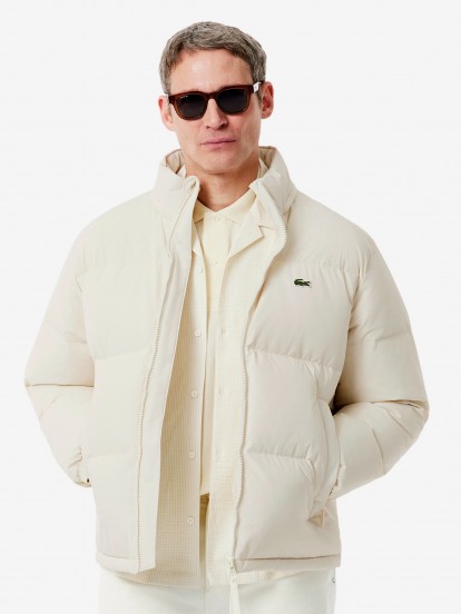 Lacoste Water-Repellent Down Beige Hooded Jacket Lacoste Water-Repellent Down Beige Hooded Jacket
