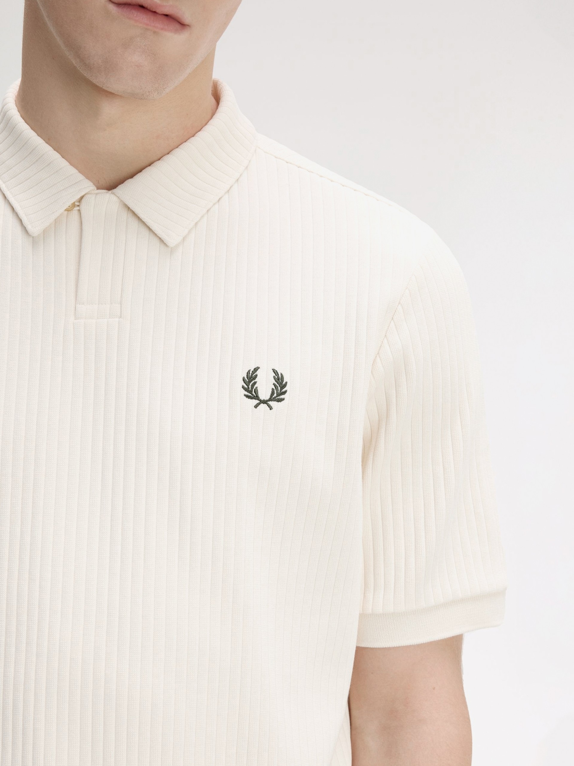 Fred Perry Ribbed Beige Polo Shirt