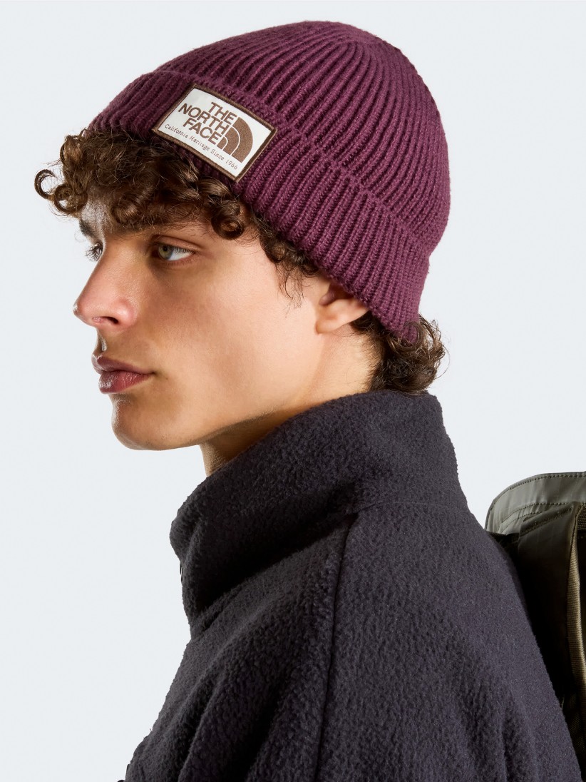 The North Face Logo Box Cuffed Burgundy Beanie The North Face Logo Box Cuffed Burgundy Beanie