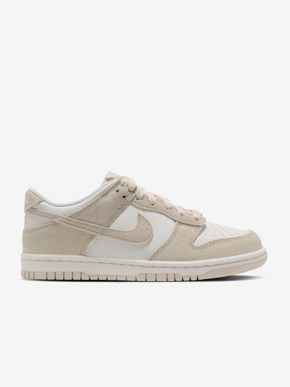 Sapatilhas Nike Dunk Low Bege e Brancas Em Couro e Camur�a J�nior