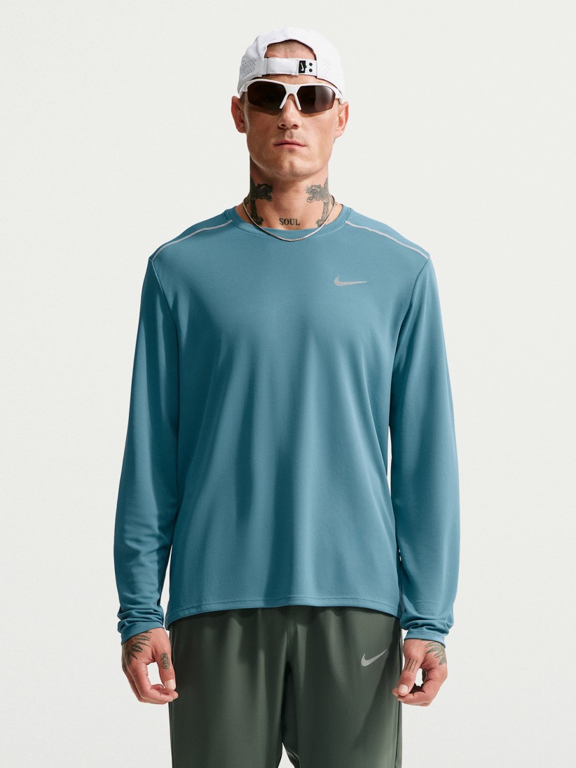 Camisola de Running Nike Miler Dri-FIT Azul Para Homem Camisola de Running Nike Miler Dri-FIT Azul Para Homem