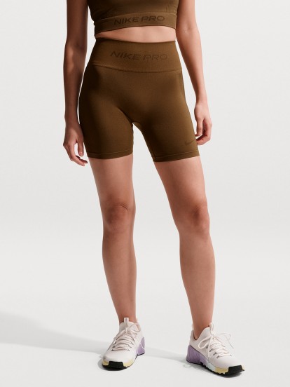 Pantalones Cortos de Ciclismo Nike Pro Sin Costuras Dri-FIT 13cm Marrones Para Mujer Pantalones Cortos de Ciclismo Nike Pro Sin Costuras Dri-FIT 13cm Marrones Para Mujer