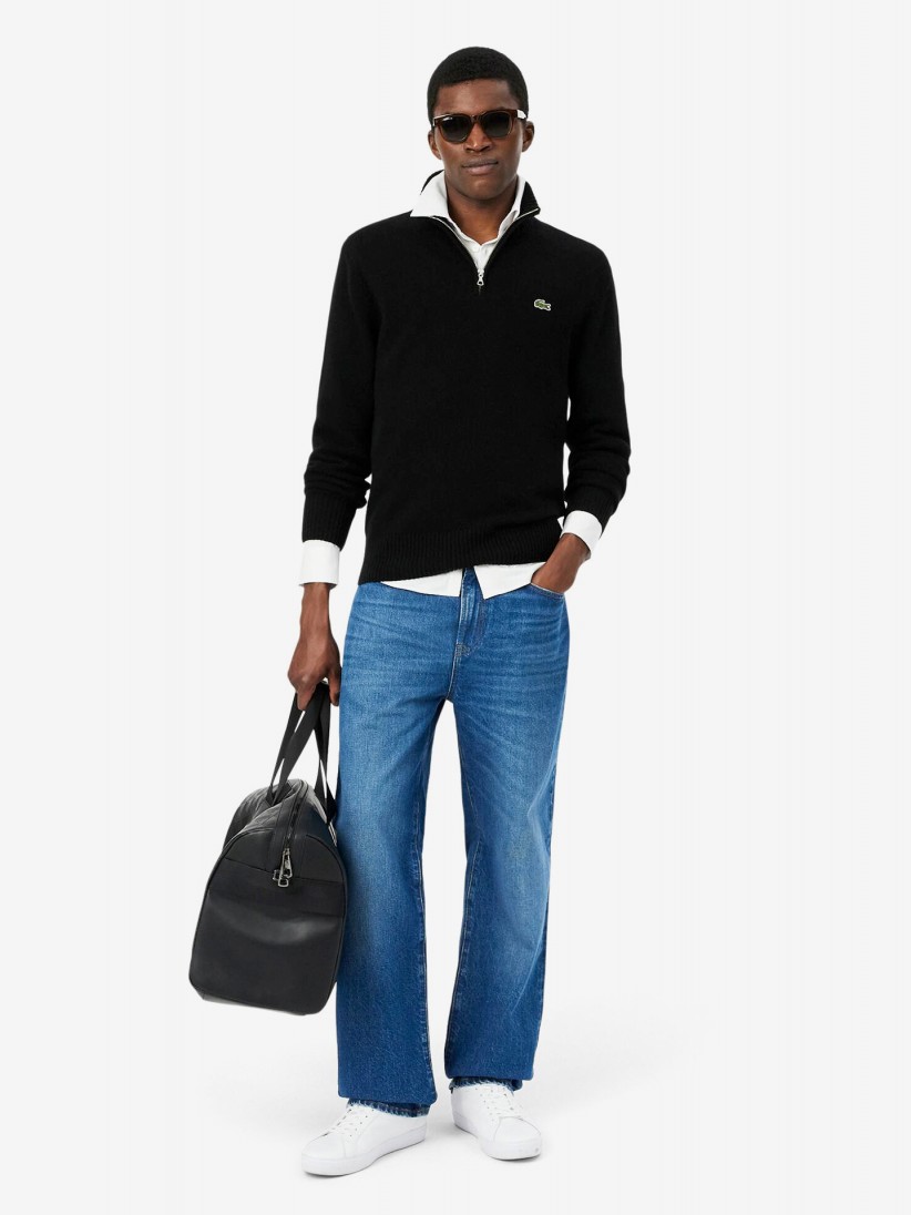 Lacoste High Neck Carded Wool Black Zip Sweater Lacoste High Neck Carded Wool Black Zip Sweater