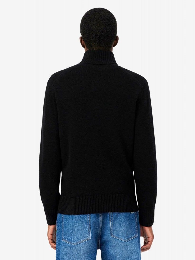 Lacoste High Neck Carded Wool Black Zip Sweater Lacoste High Neck Carded Wool Black Zip Sweater