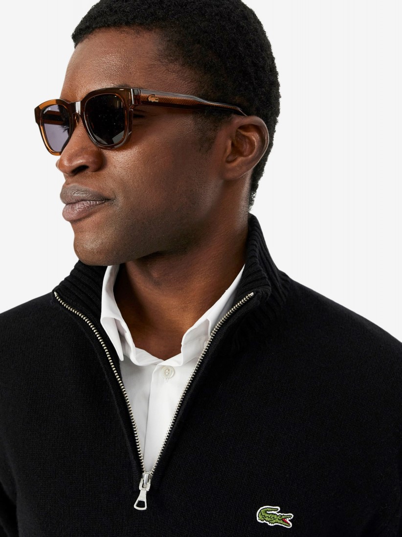 Lacoste High Neck Carded Wool Black Zip Sweater Lacoste High Neck Carded Wool Black Zip Sweater