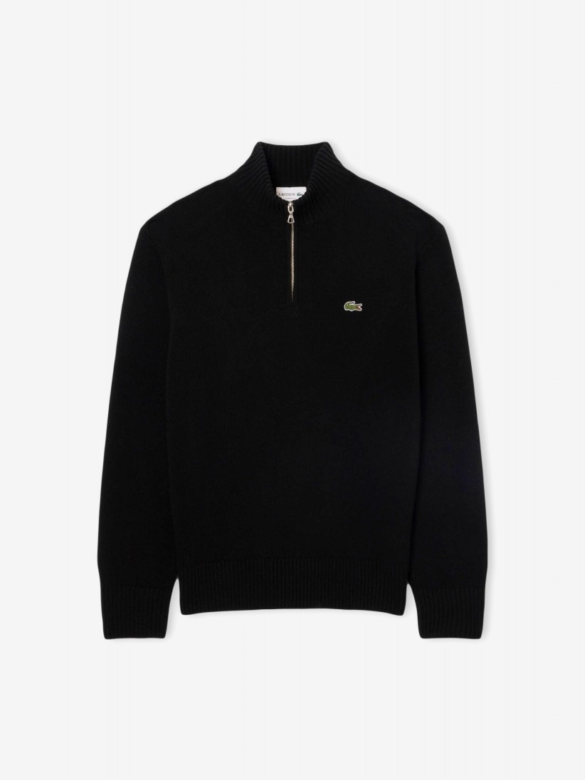 Lacoste High Neck Carded Wool Black Zip Sweater Lacoste High Neck Carded Wool Black Zip Sweater