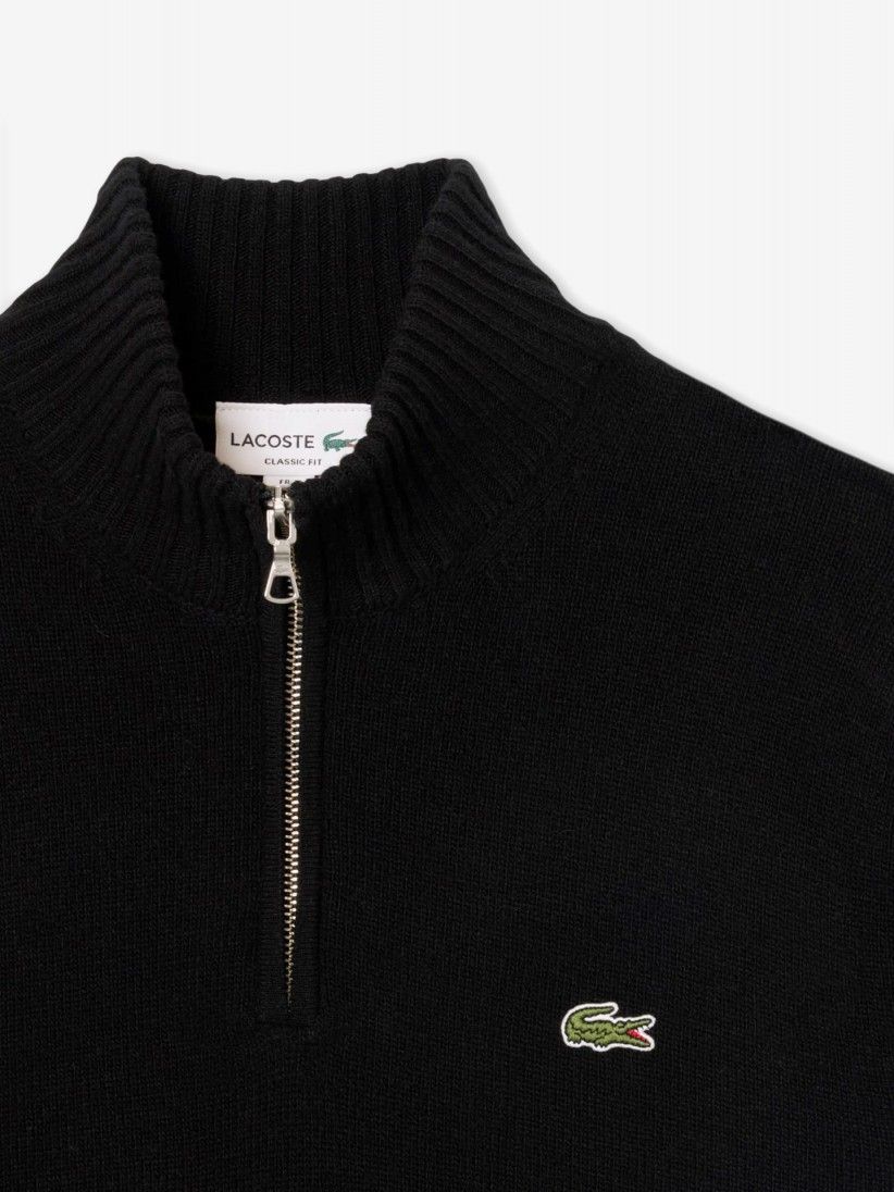 Lacoste High Neck Carded Wool Black Zip Sweater Lacoste High Neck Carded Wool Black Zip Sweater