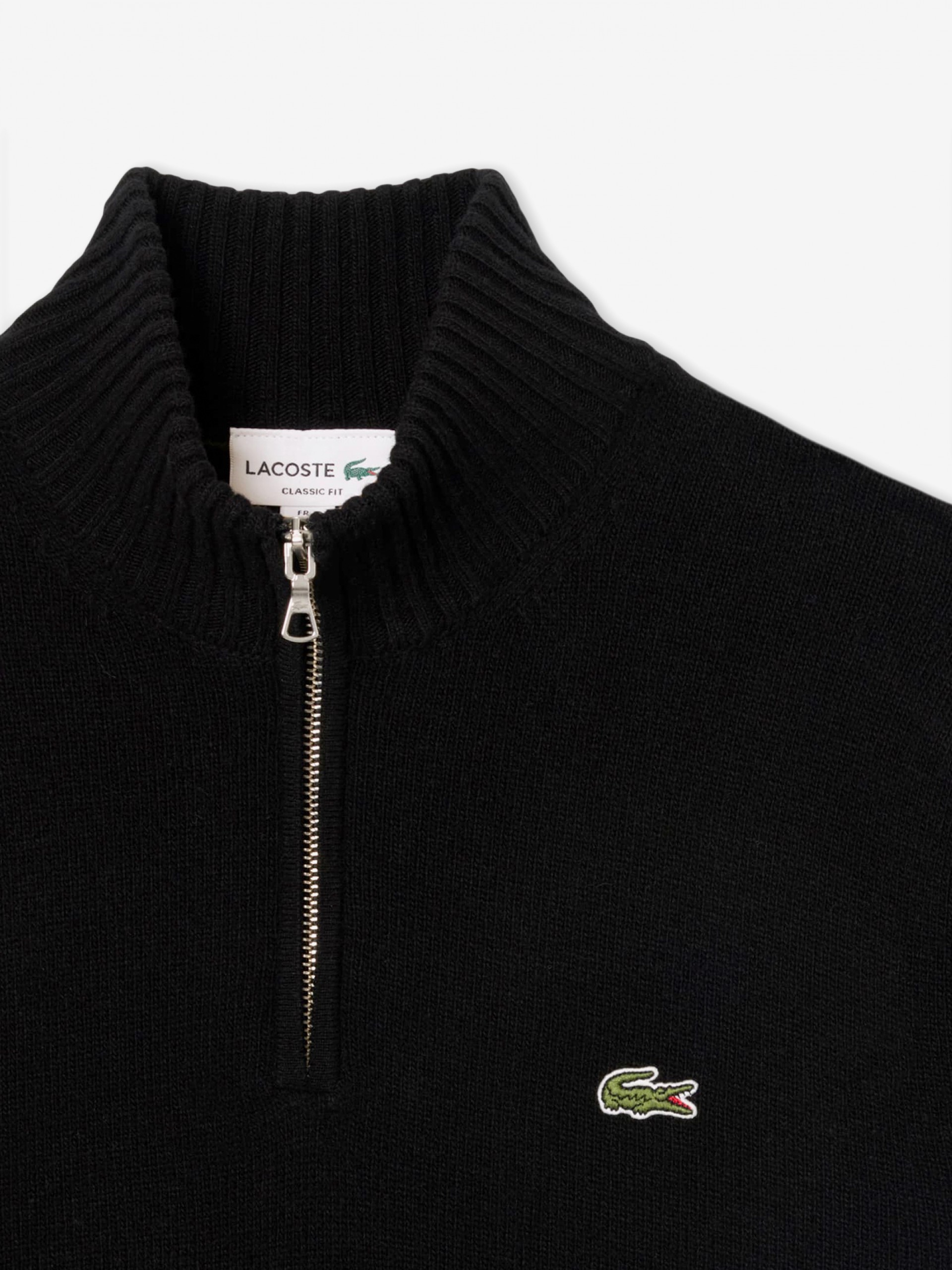 Lacoste High Neck Carded Wool Black Zip Sweater