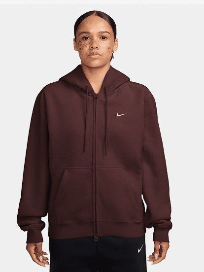 Nike Studio Fleece Plush Burgundy Hooded Jacket For Women