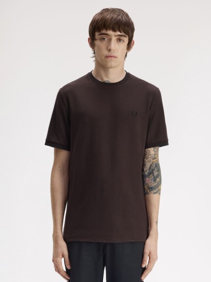 T-shirt Fred Perry Trim Detail Crepe Piqu� Castanha