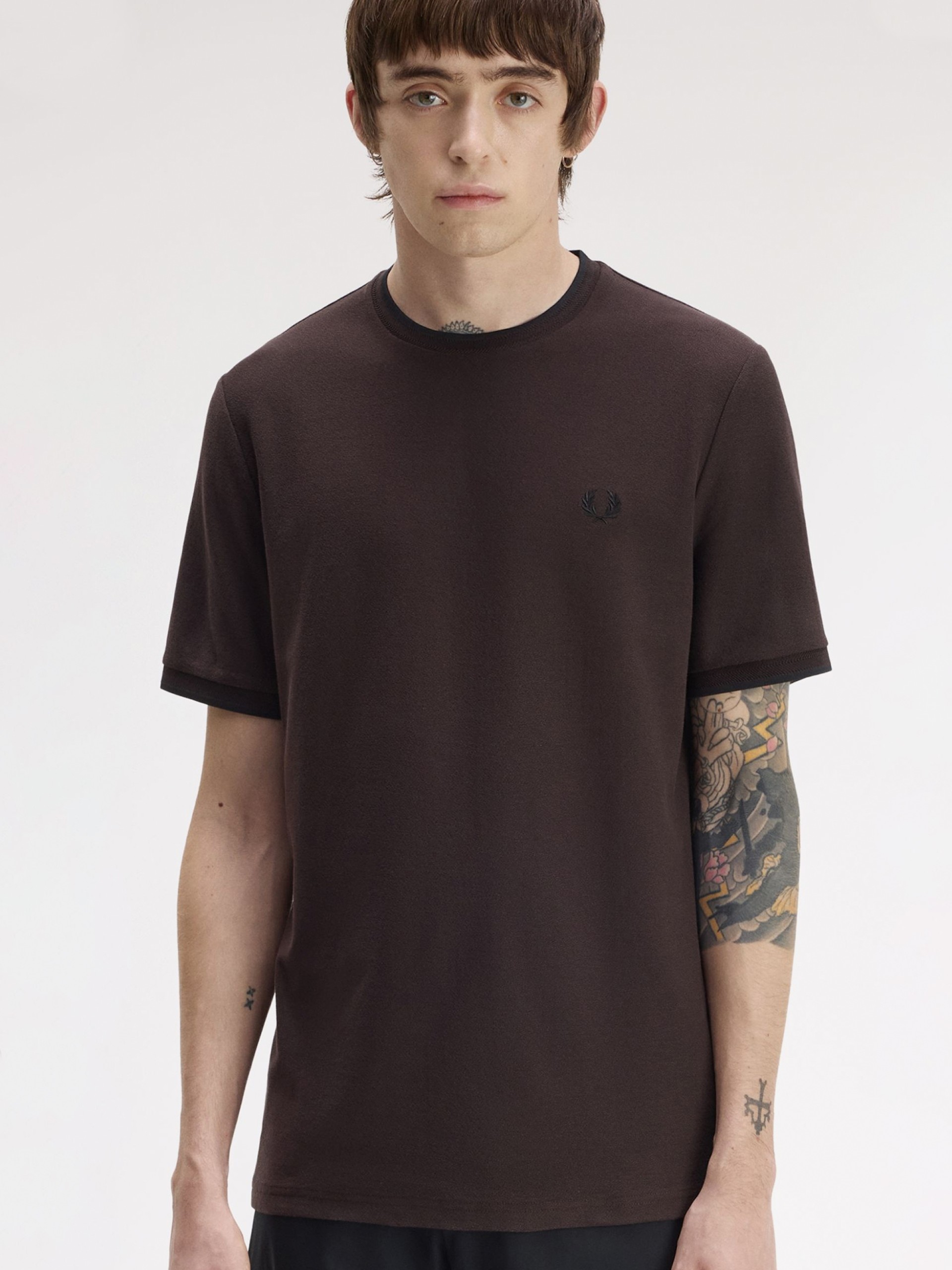 Camiseta Fred Perry Trim Detail Crepe Piqué Marrón