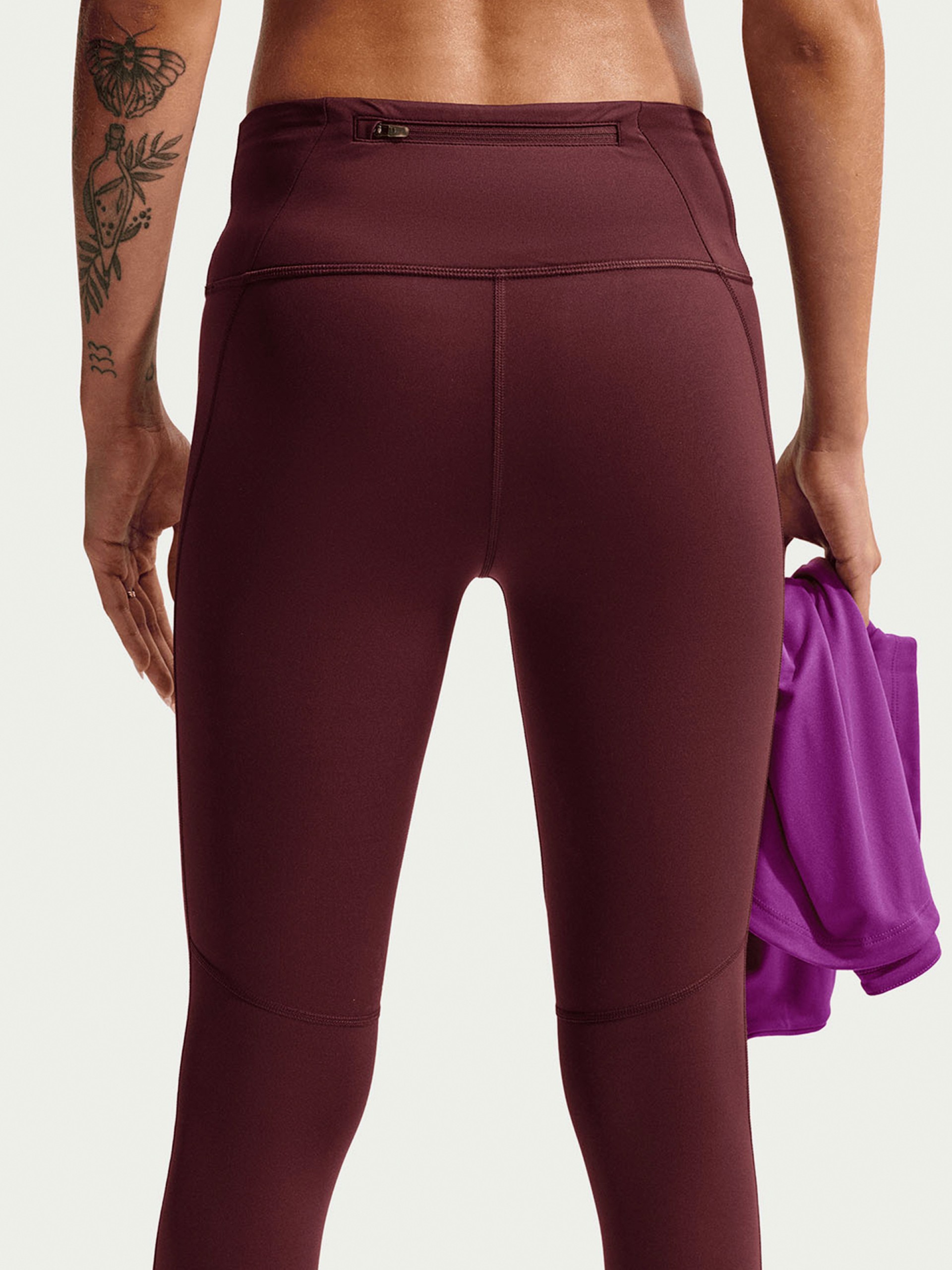 Nike Tempo Swoosh High Rise 7/8 Burgundy Running Leggings For Women