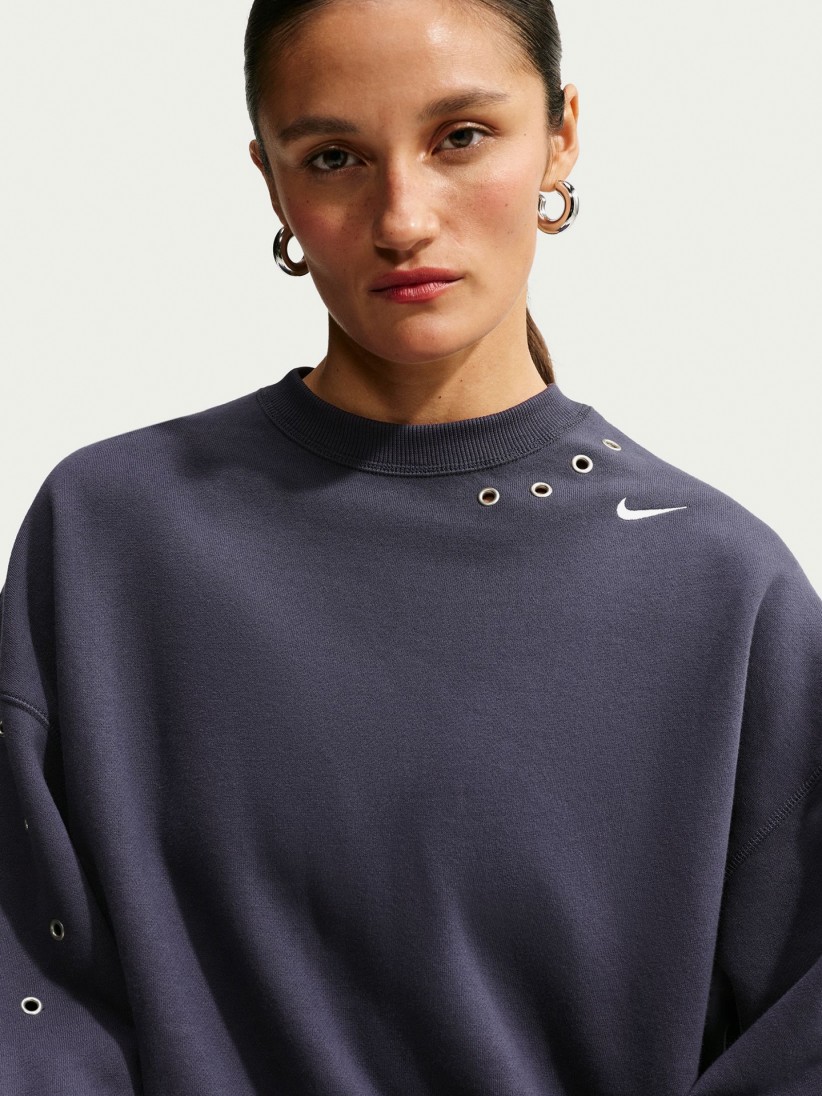 Nike Studio Fleece Oversized Cropped Blue Sweater For Women