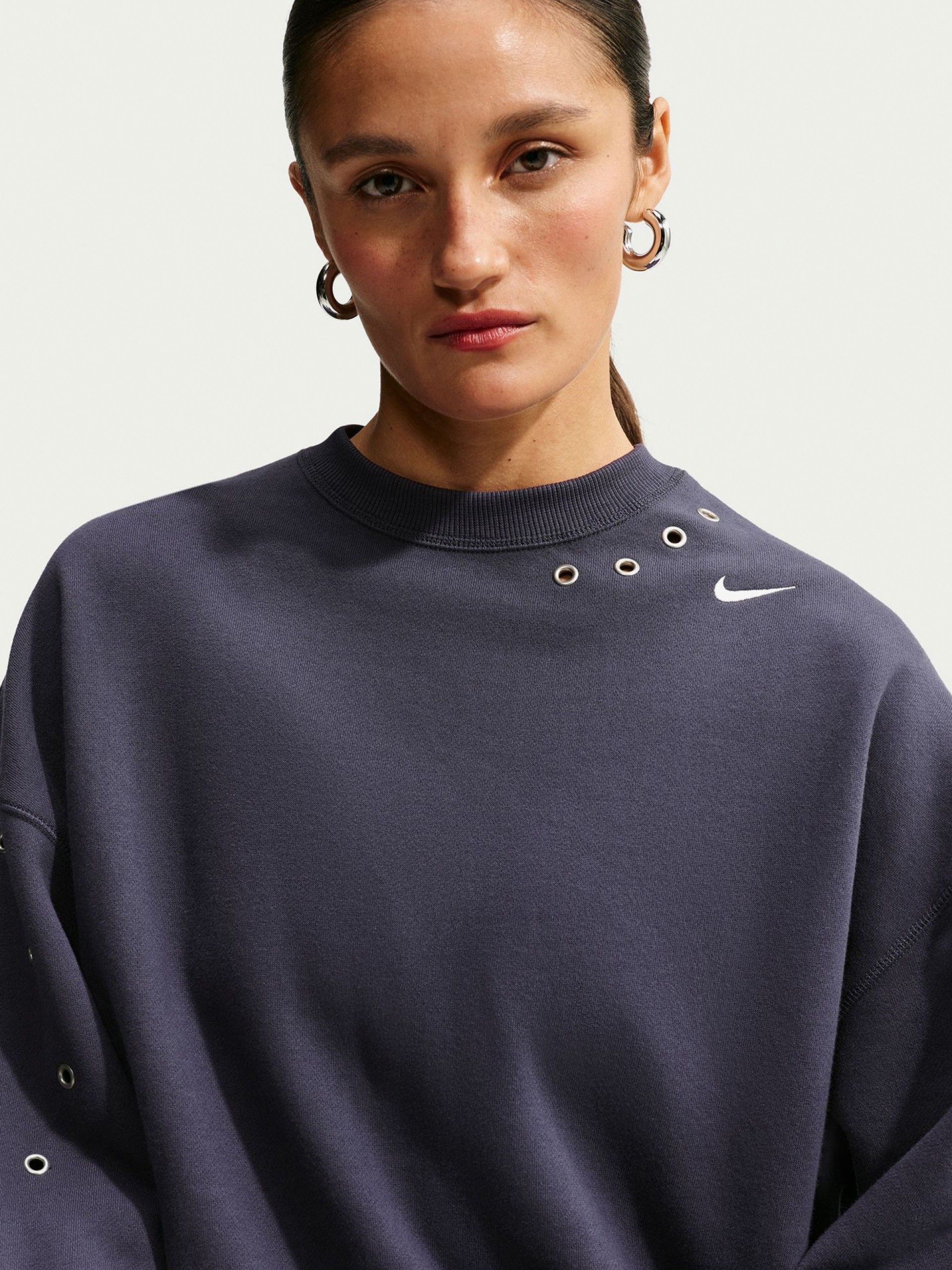 Camisola Nike Studio Fleece Oversized Cropped Azul Para Mulher