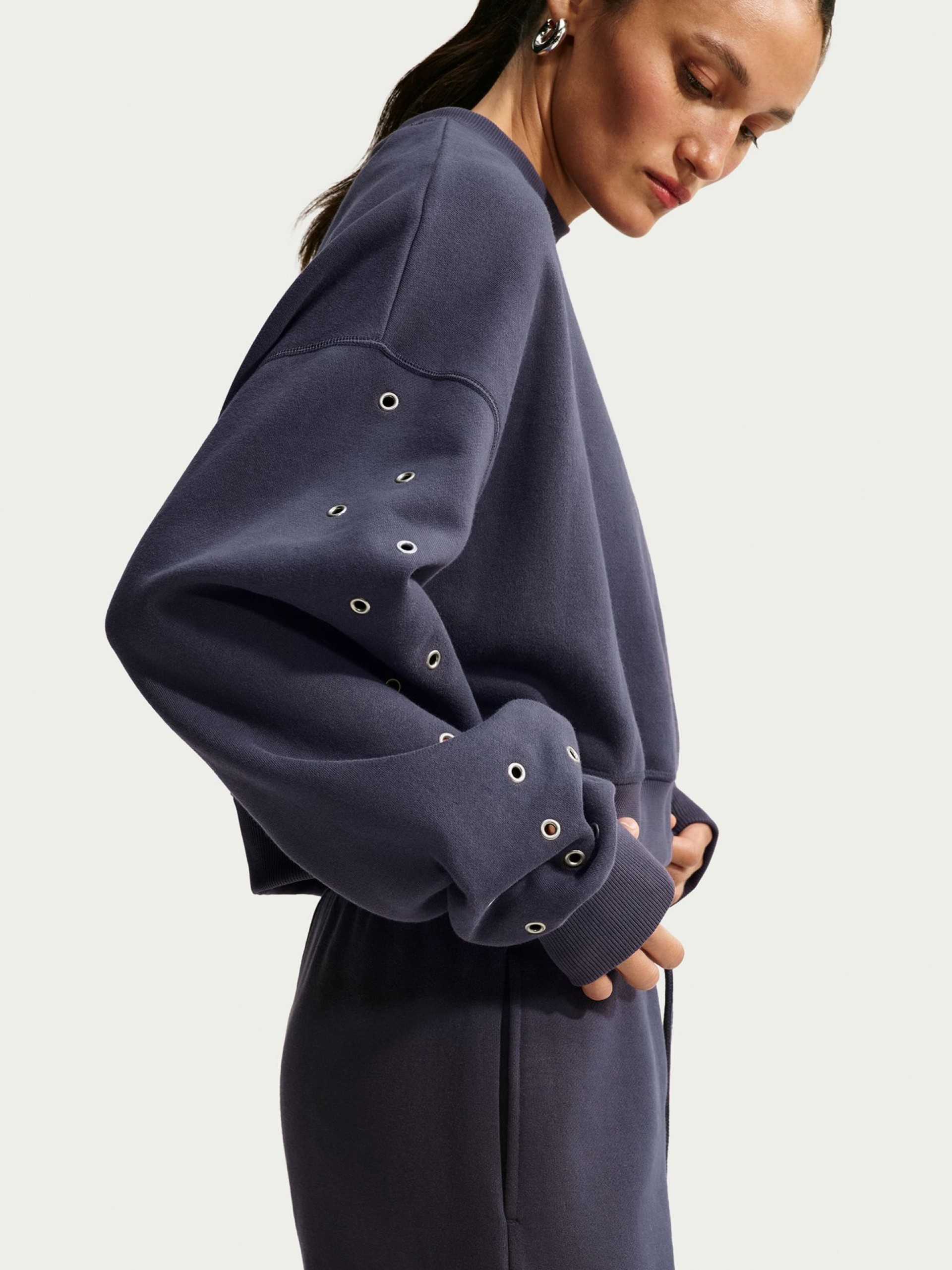 Camisola Nike Studio Fleece Oversized Cropped Azul Para Mulher