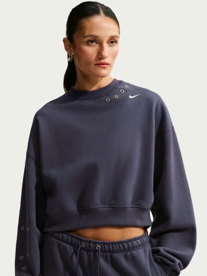 Nike Studio Fleece Oversized Cropped Blue Sweater For Women