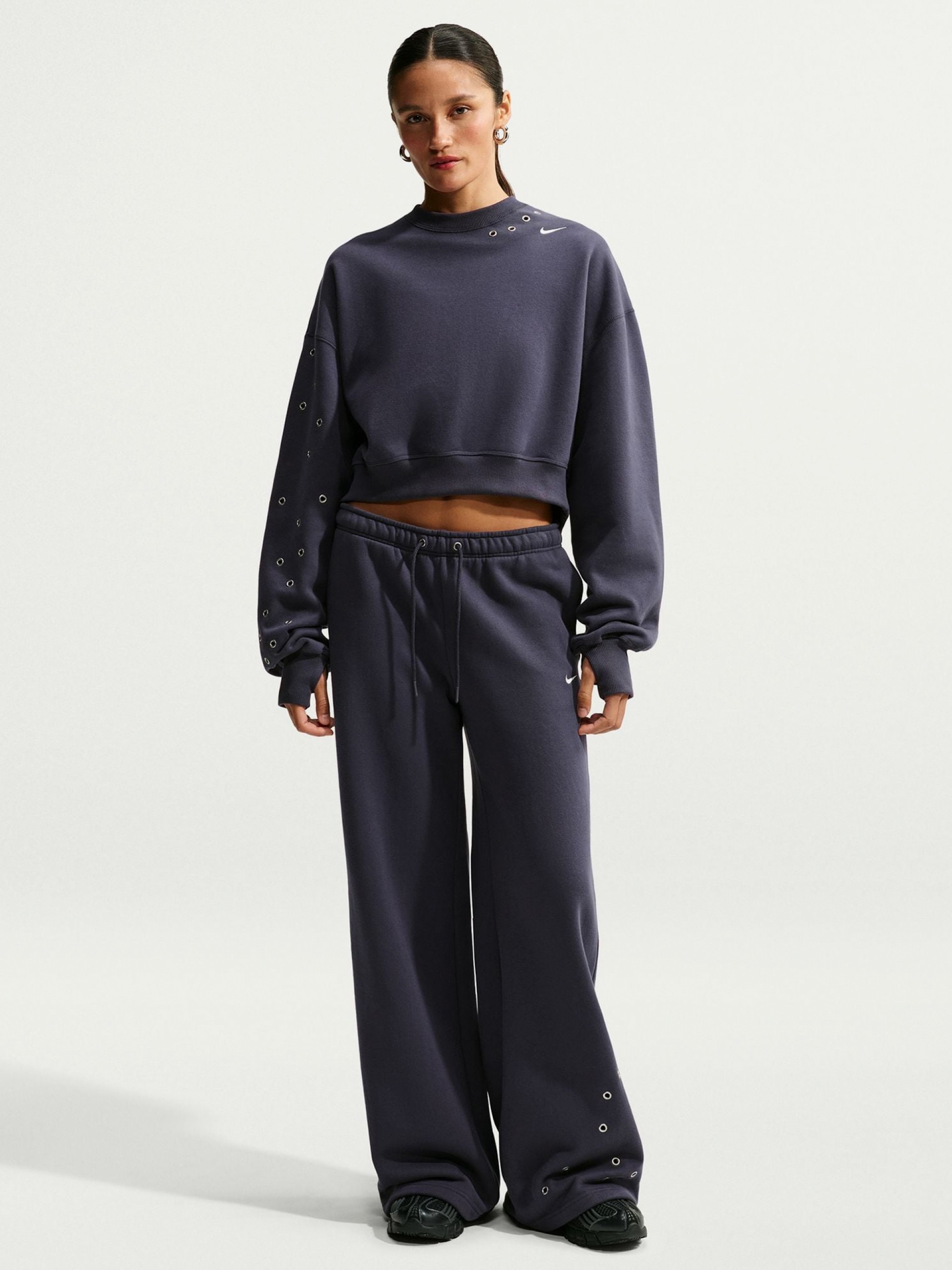 Camisola Nike Studio Fleece Oversized Cropped Azul Para Mulher